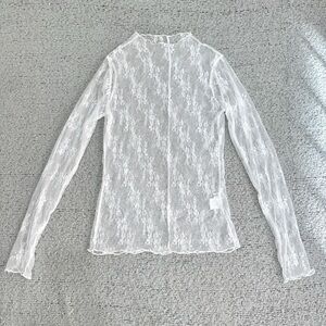 Sheer White Floral Lace Long Sleeve Top M